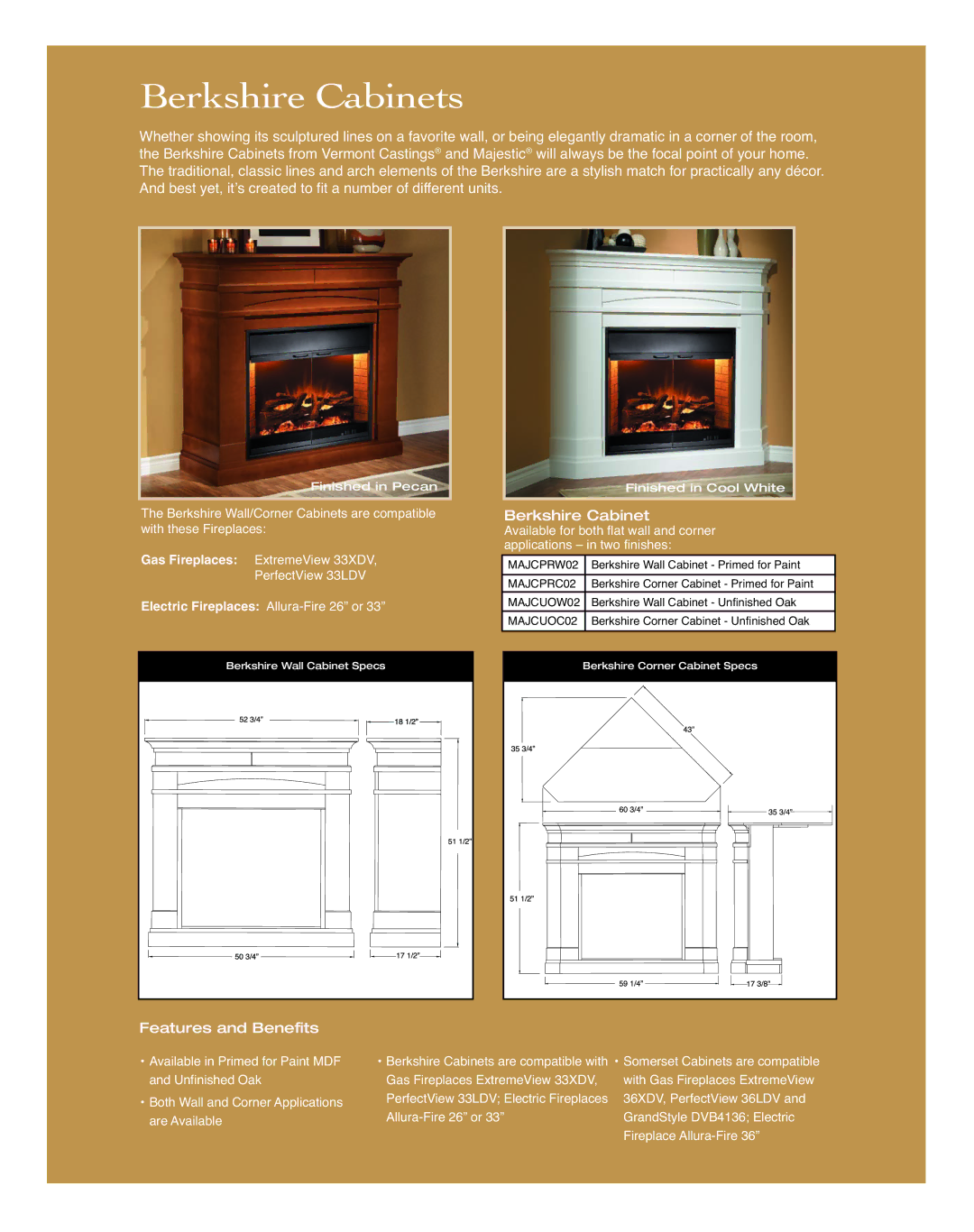 Vermont Casting Classic Series manual Berkshire Cabinets, MAJCPRW02, MAJCPRC02, MAJCUOW02, MAJCUOC02 