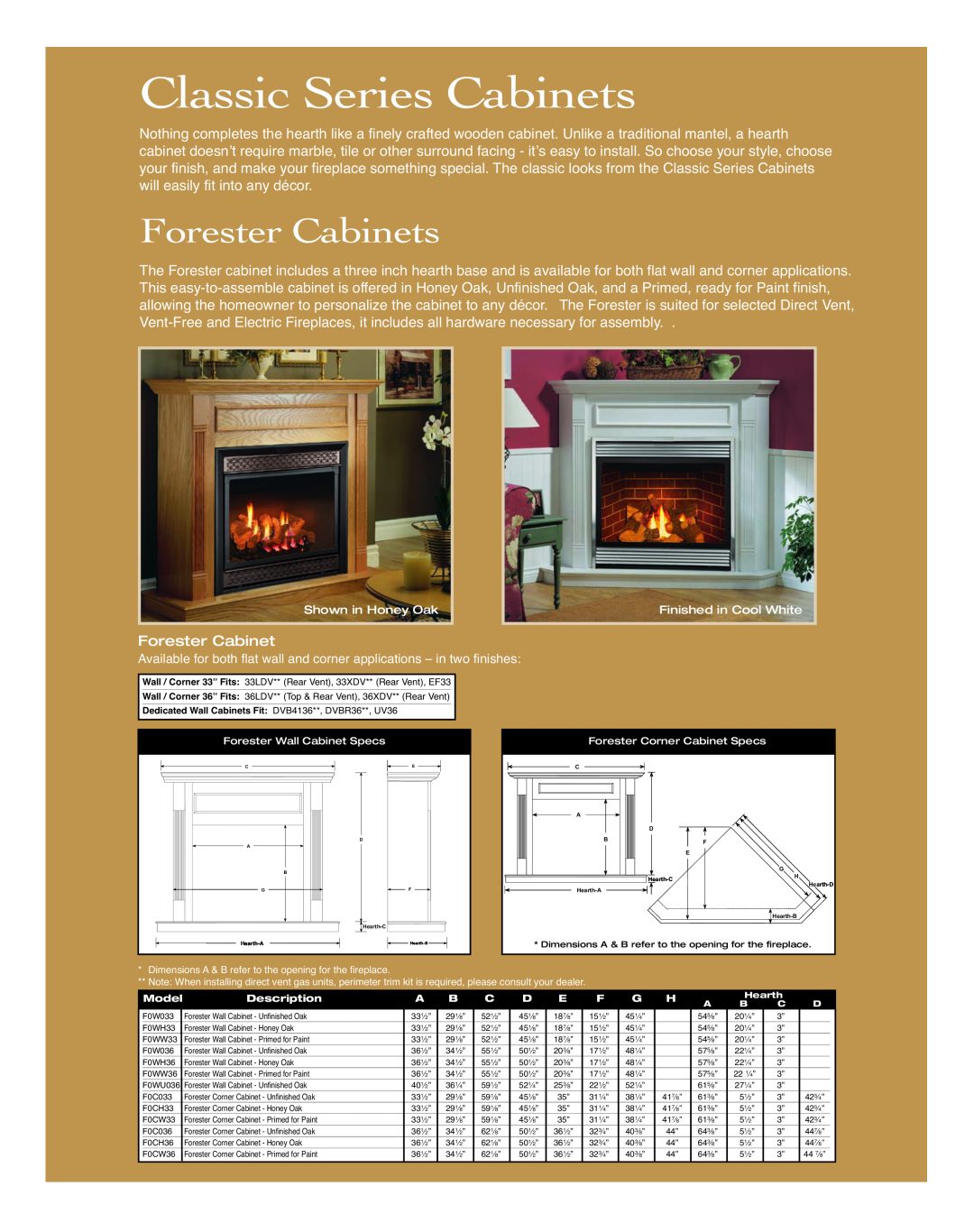 Vermont Casting manual Forester Cabinets, Classic SeriesCabinets 