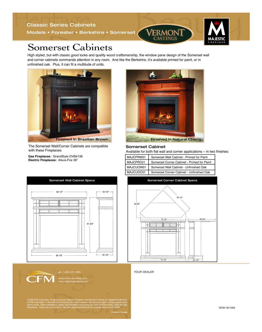 Vermont Casting manual Somerset Cabinets, Classic Series Cabinets, Models Forester Berkshire Somerset 