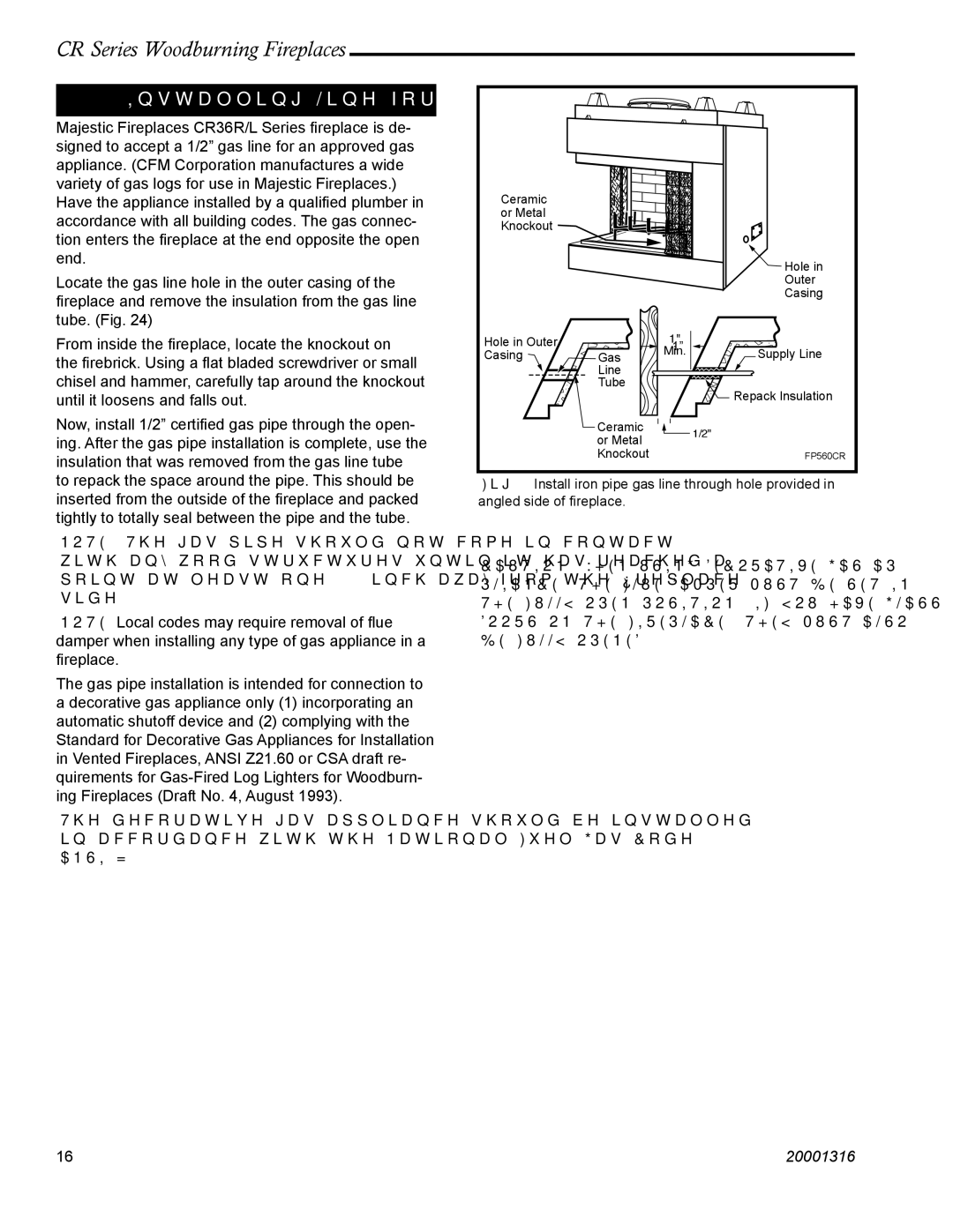 Vermont Casting CR36R, CR36L manual Installing Line for Gas Logs 