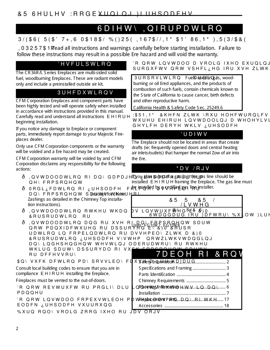 Vermont Casting CR36R, CR36L manual Safety Information, Table of Contents 