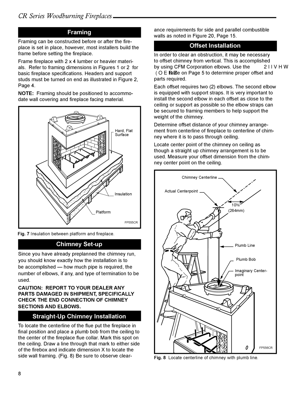 Vermont Casting CR36R, CR36L manual Framing, Chimney Set-up, Straight-Up Chimney Installation, Offset Installation 