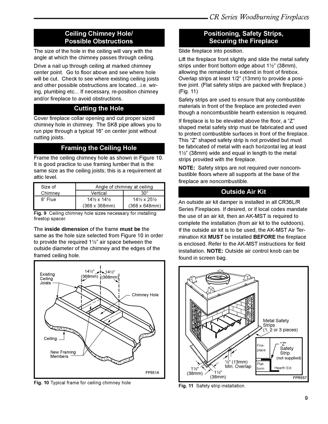 Vermont Casting CR36L, CR36R manual Ceiling Chimney Hole Possible Obstructions, Cutting the Hole, Framing the Ceiling Hole 