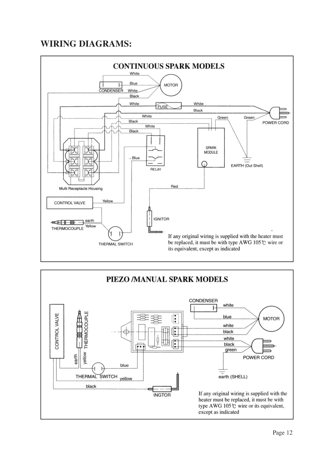 Vermont Casting ANSI Z83.7-2000, CSA 2.14-2000 instruction manual Wiring Diagrams 