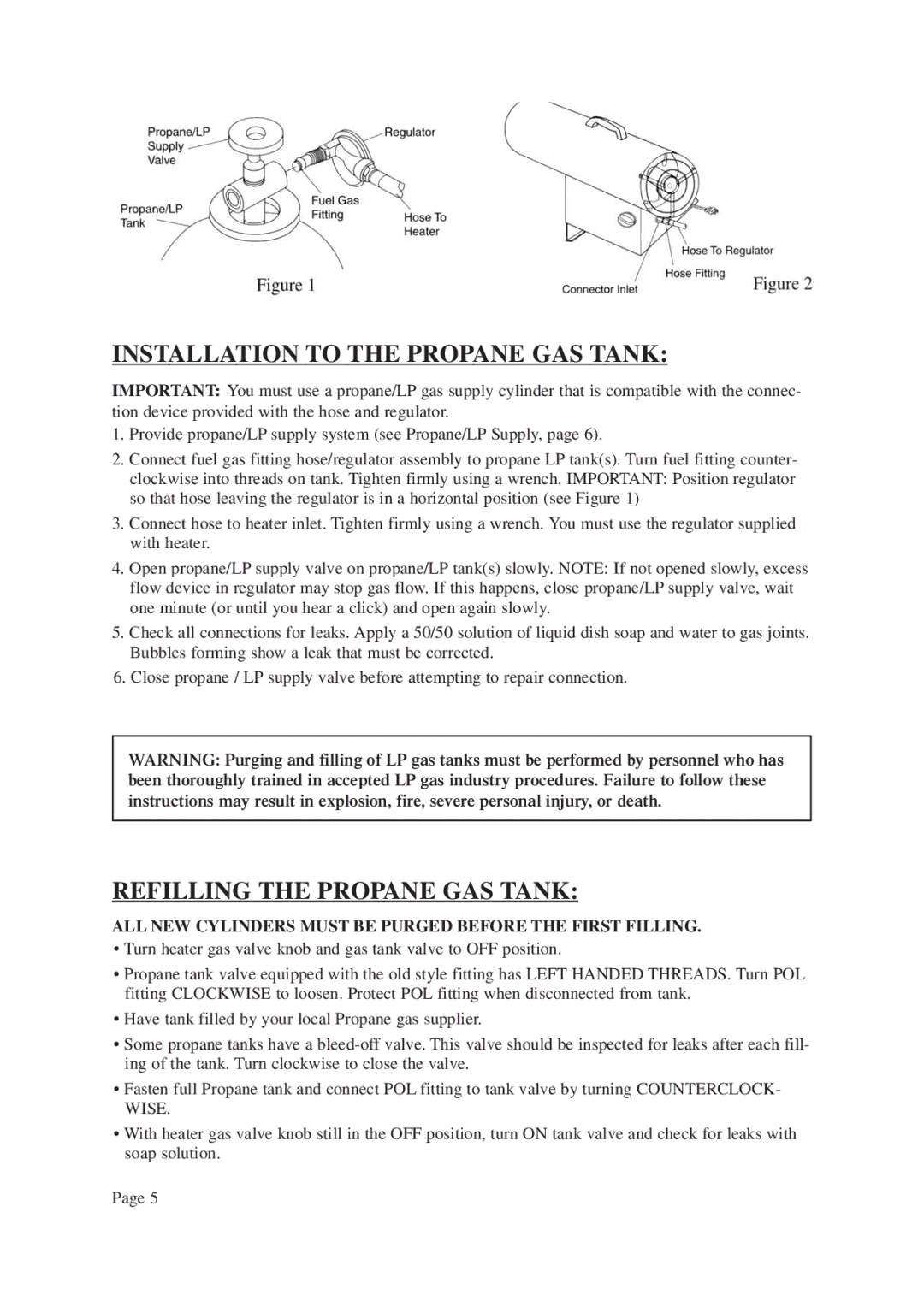 Vermont Casting CSA 2.14-2000, ANSI Z83.7-2000 Installation to the Propane GAS Tank, Refilling the Propane GAS Tank 