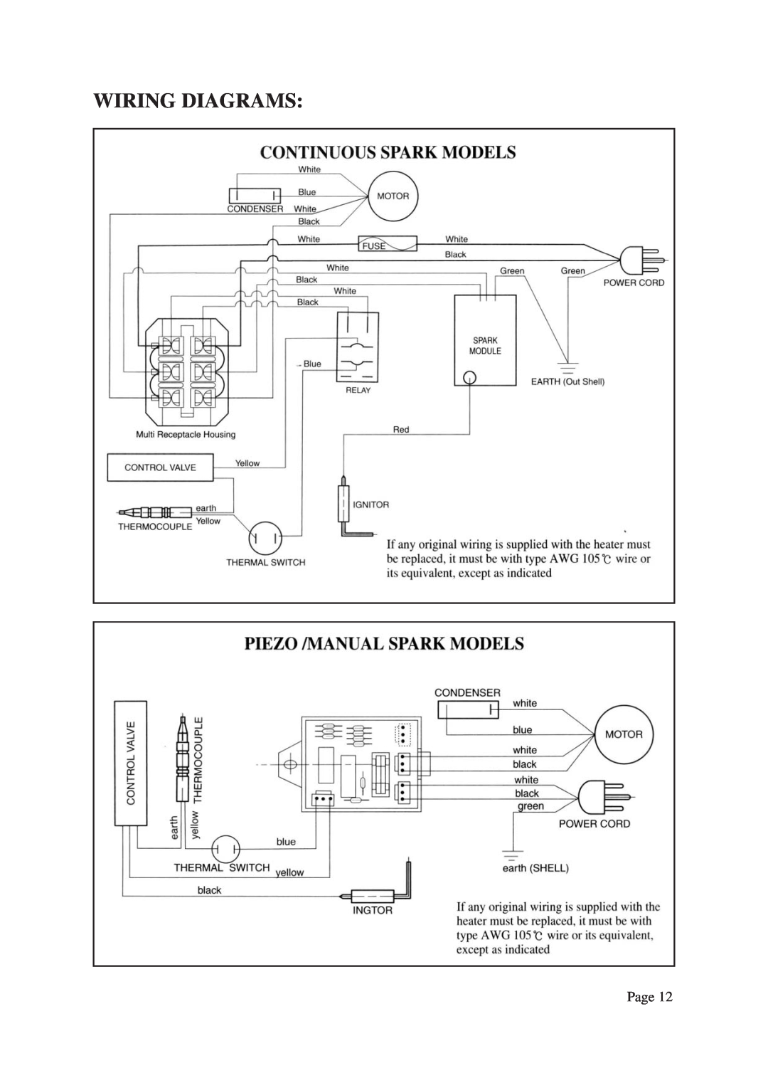 Vermont Casting ANSI Z83.7-2000, CSA 2.14-2000 instruction manual Wiring Diagrams, Page 