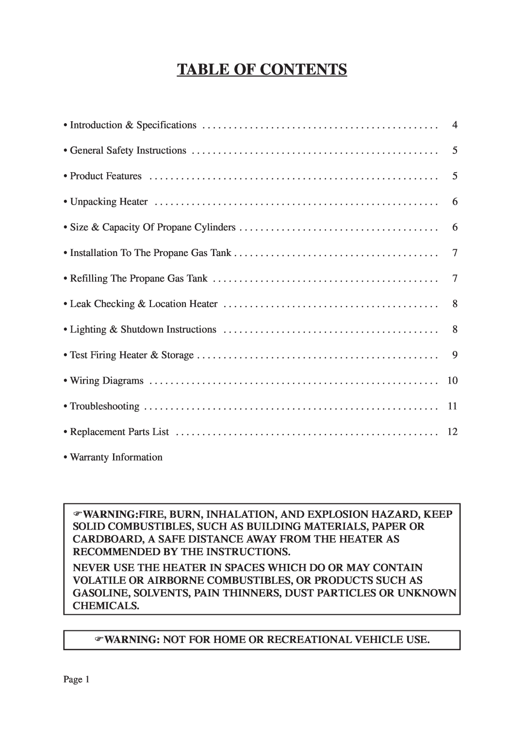 Vermont Casting CSA 2.14-2000, ANSI Z83.7-2000 instruction manual Table Of Contents 