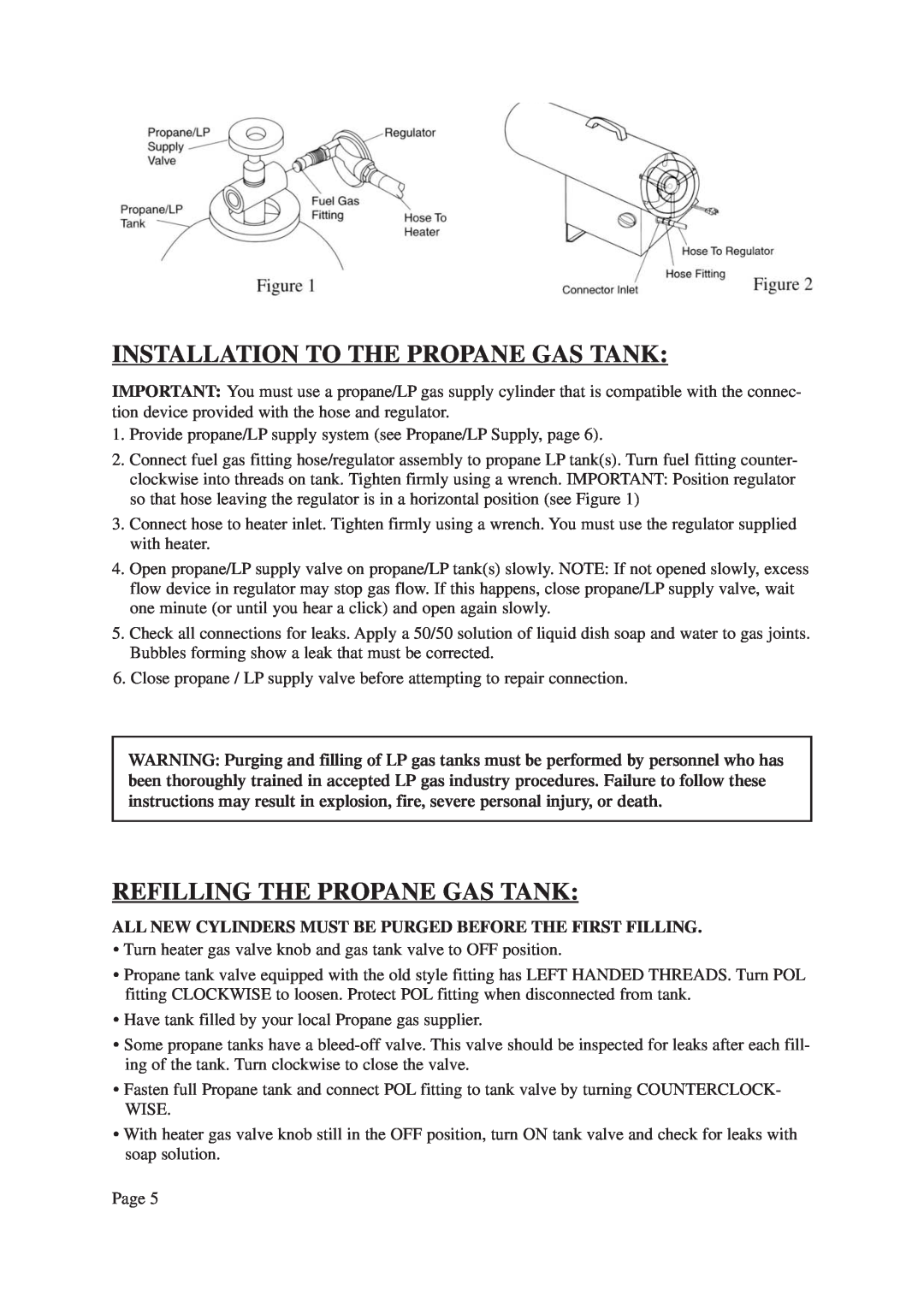 Vermont Casting CSA 2.14-2000, ANSI Z83.7-2000 Installation To The Propane Gas Tank, Refilling The Propane Gas Tank 