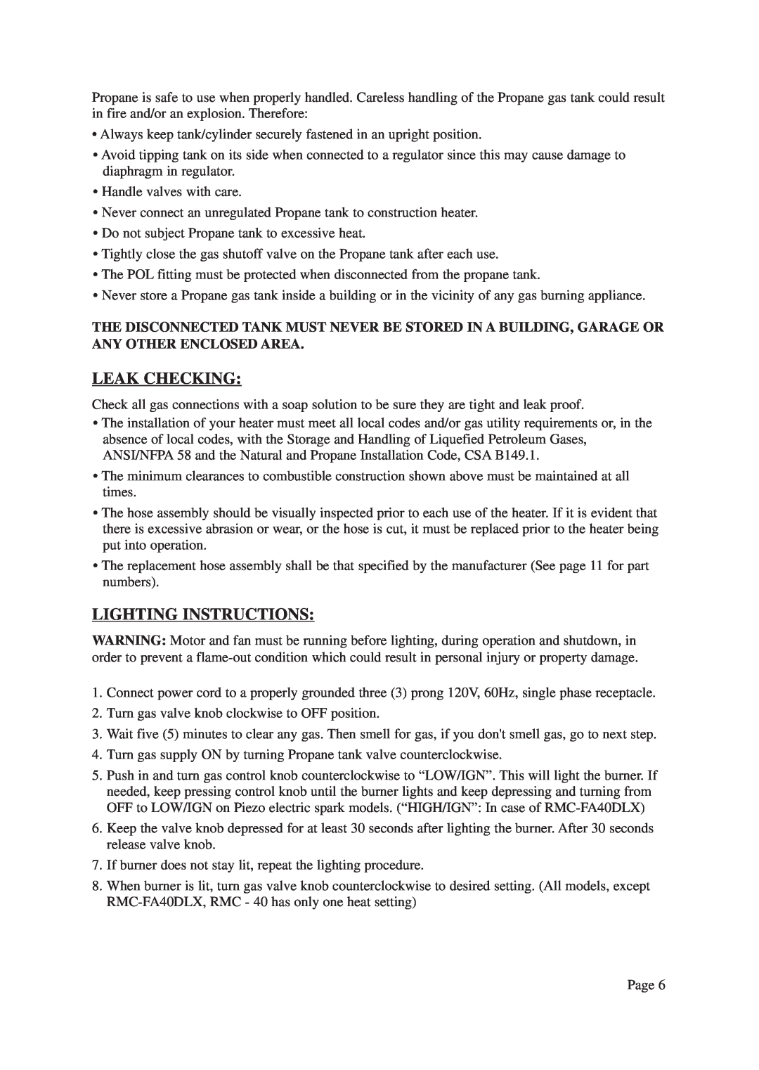 Vermont Casting ANSI Z83.7-2000, CSA 2.14-2000 instruction manual Leak Checking, Lighting Instructions 