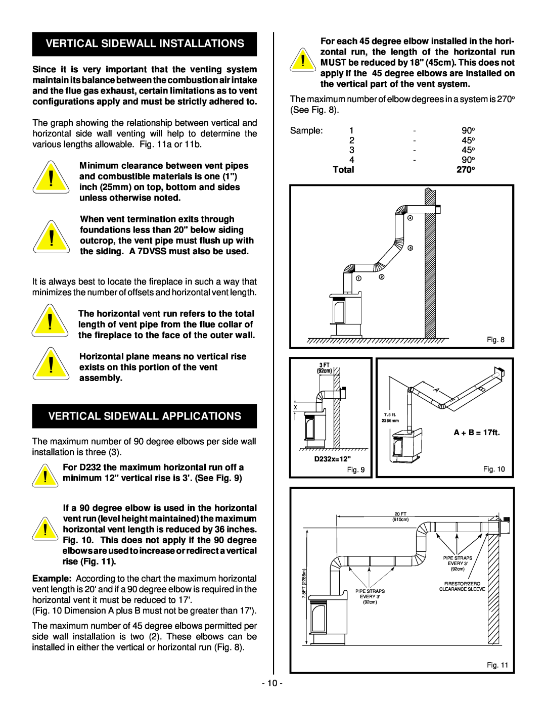 Vermont Casting D232 installation instructions Vertical Sidewall Installations, Vertical Sidewall Applications, Total, 270o 