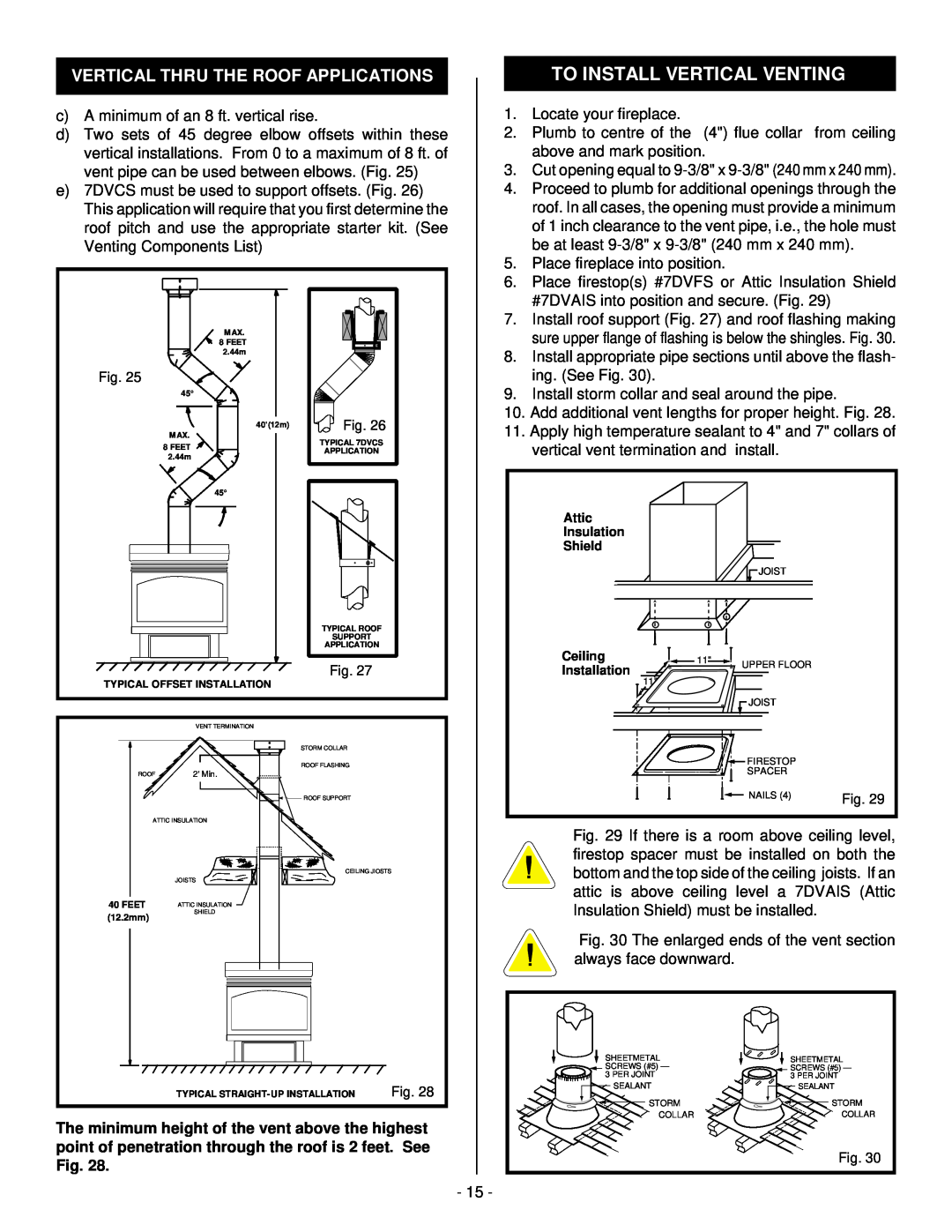 Vermont Casting D232 installation instructions To Install Vertical Venting, Vertical Thru The Roof Applications 