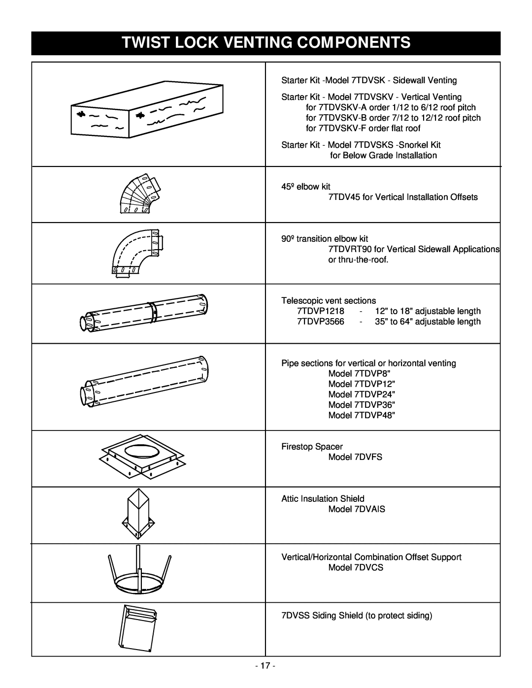 Vermont Casting D232 installation instructions Twist Lock Venting Components 
