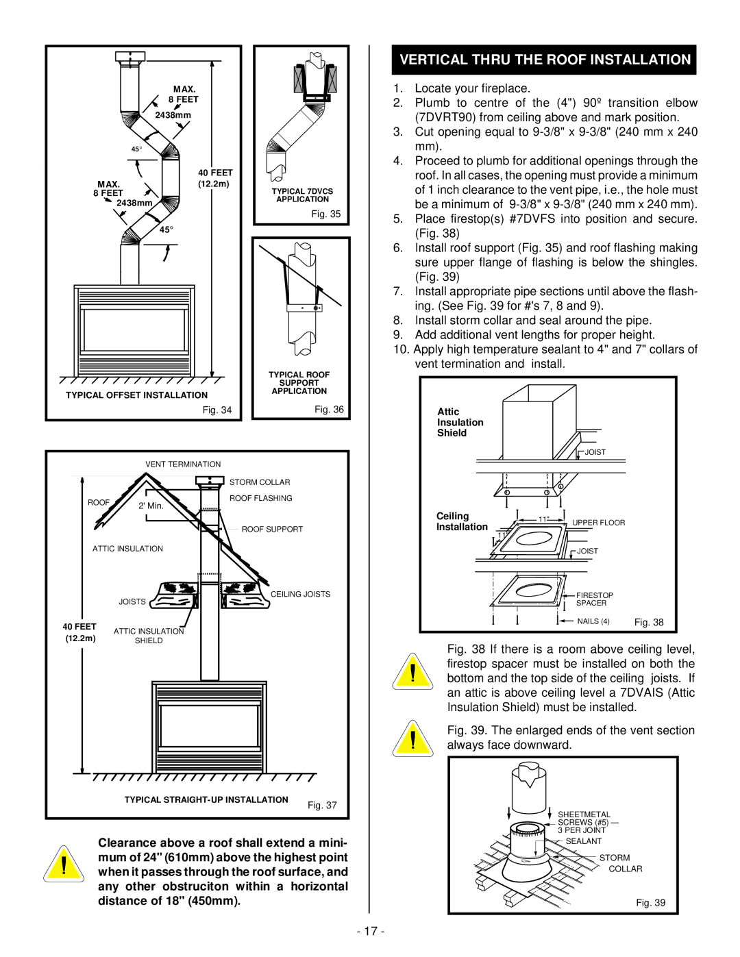 Vermont Casting DBR36, DBR39, DBR33 installation instructions Vertical Thru the Roof Installation 