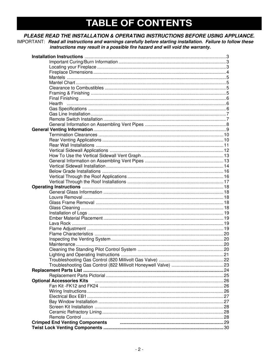 Vermont Casting DBR36, DBR39, DBR33 installation instructions Table of Contents 