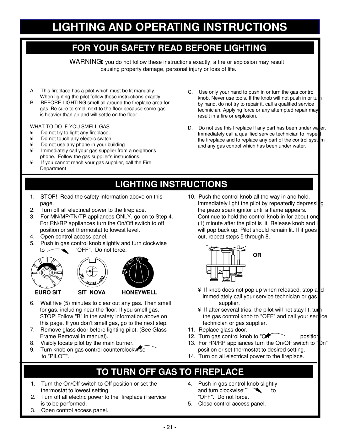 Vermont Casting DBR39, DBR33, DBR36 installation instructions Lighting and Operating Instructions 