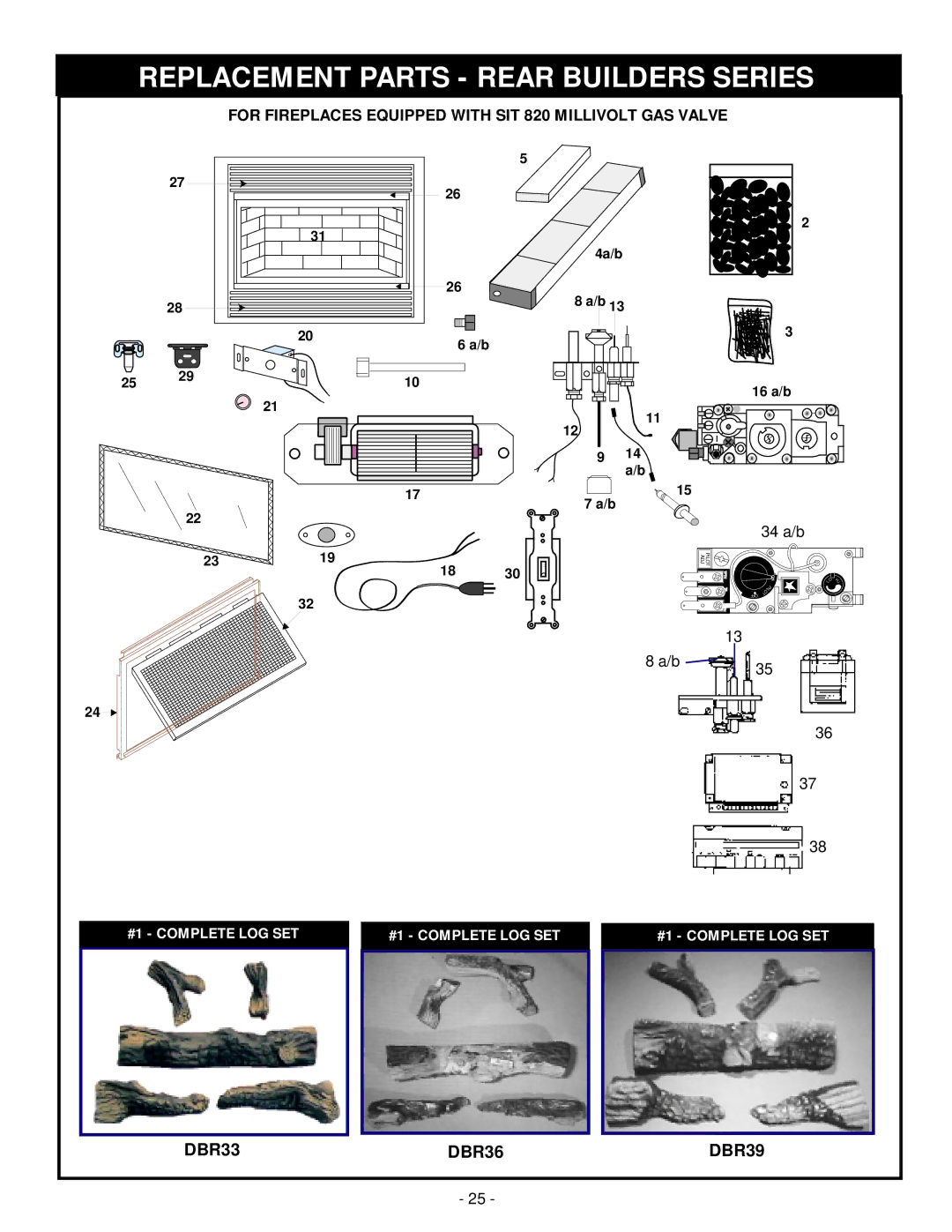 Vermont Casting DBR33, DBR39, DBR36 installation instructions Replacement Parts Rear Builders Series 