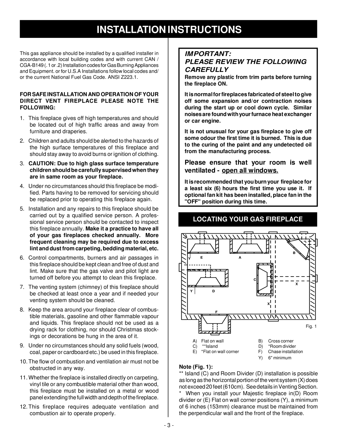 Vermont Casting DBR39, DBR33, DBR36 installation instructions Installation Instructions, Locating Your GAS Fireplace 