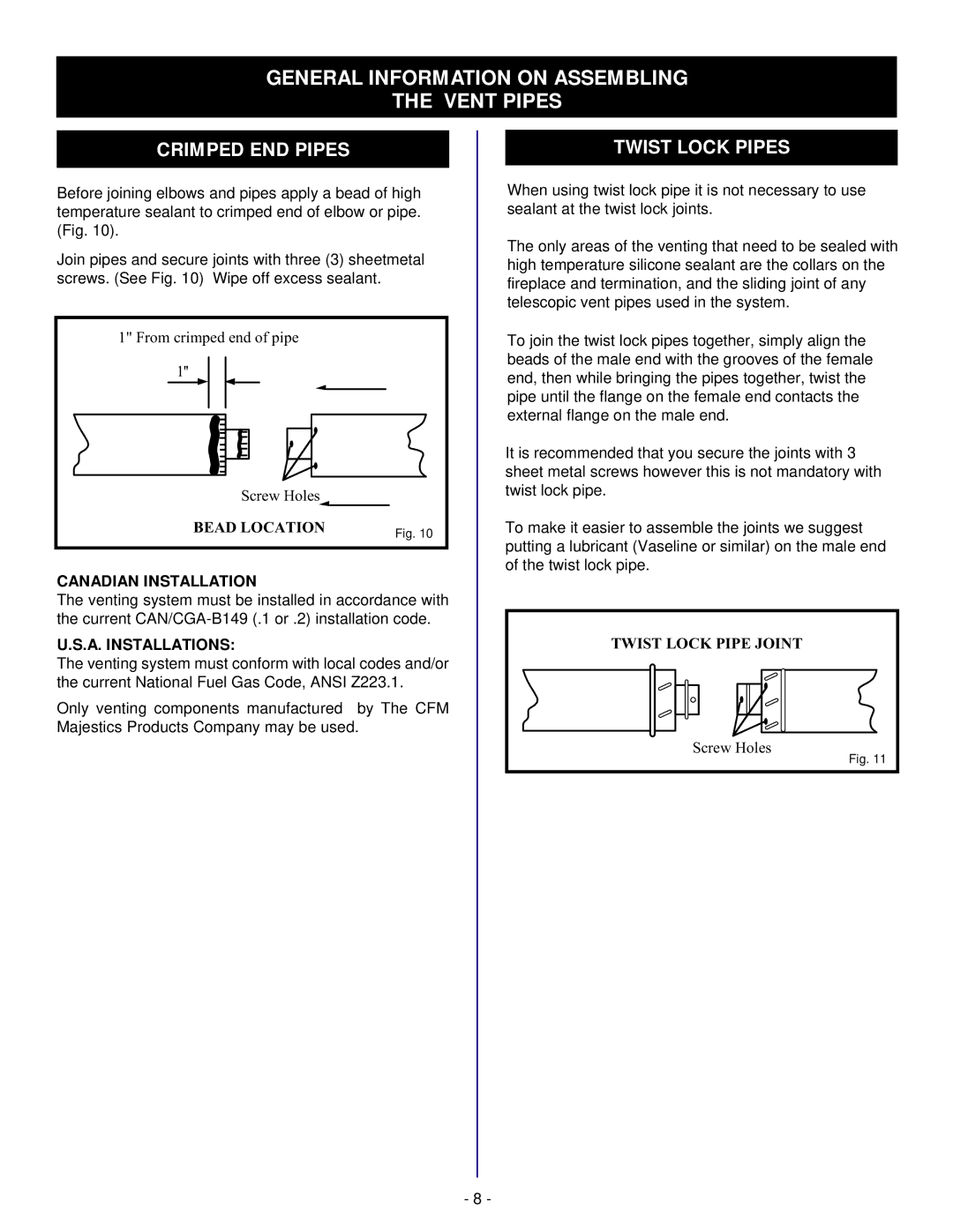 Vermont Casting DBR36, DBR39, DBR33 installation instructions Crimped END Pipes, Twist Lock Pipes 