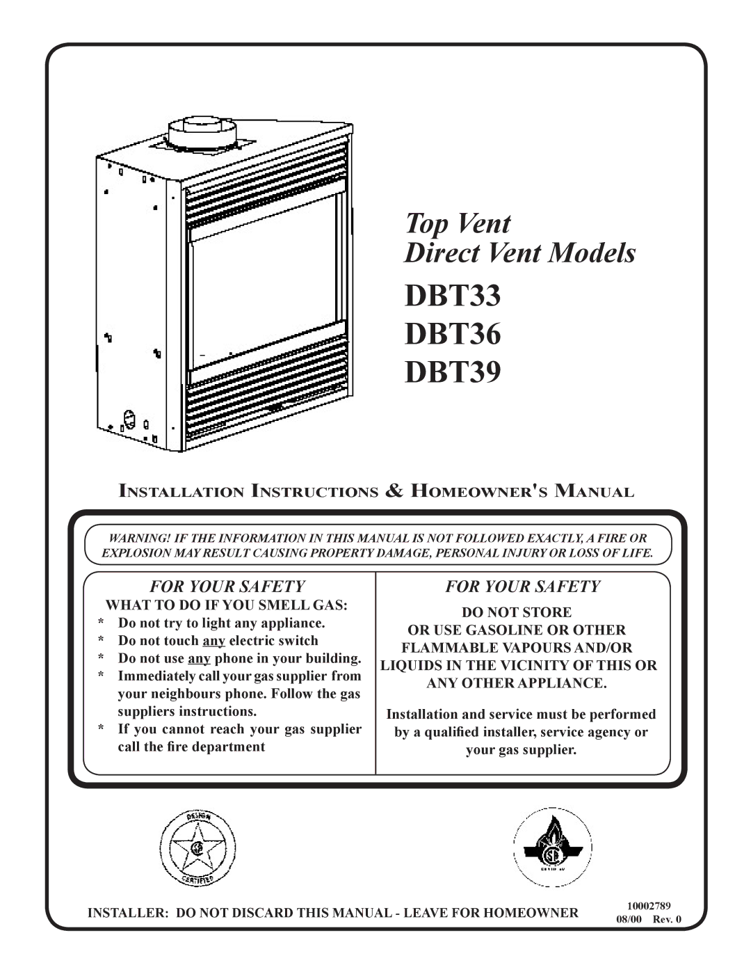 Vermont Casting installation instructions DBT33 DBT36 DBT39 