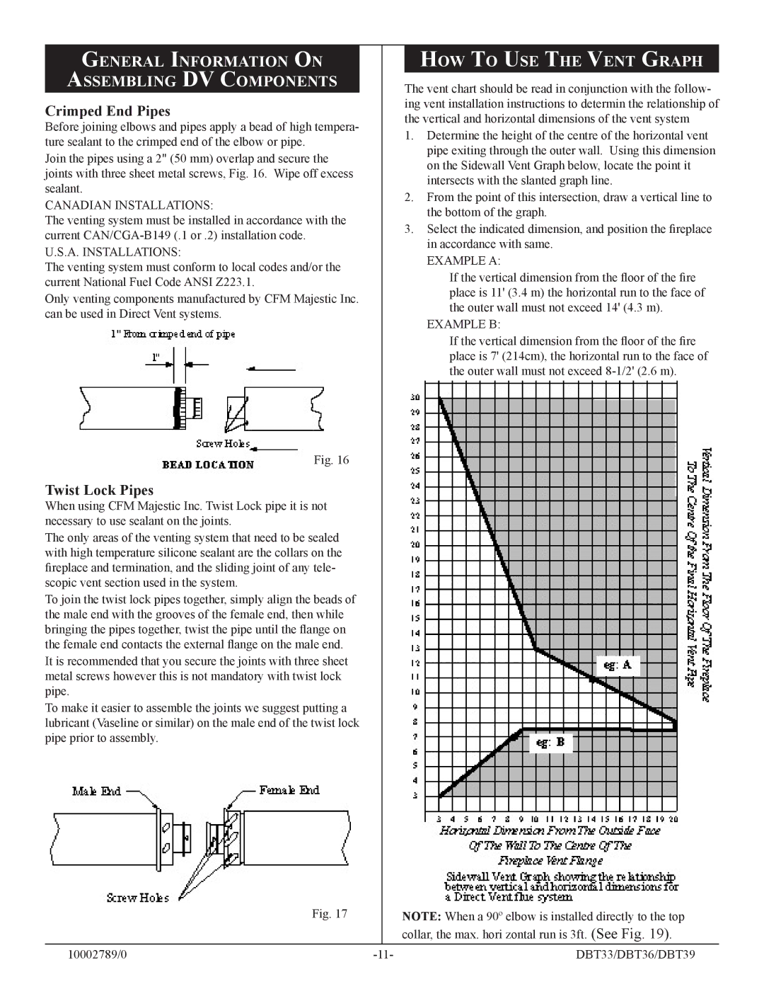 Vermont Casting DBT33, DBT36 General Information on Assembling DV Components, HOW to USE the Vent Graph, Crimped End Pipes 