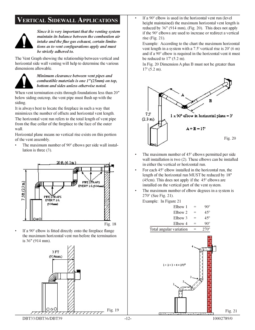 Vermont Casting DBT36, DBT39, DBT33 installation instructions Vertical Sidewall Applications 