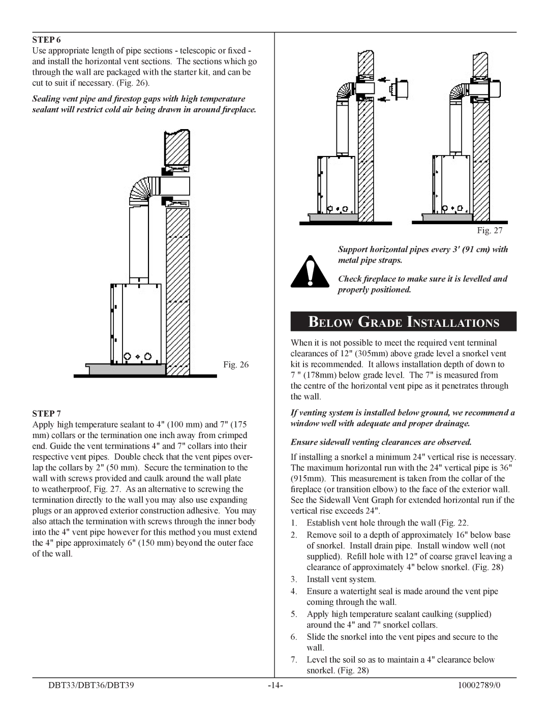 Vermont Casting DBT33, DBT36, DBT39 Below Grade Installations, Apply high temperature sealant to 4 100 mm and 7 