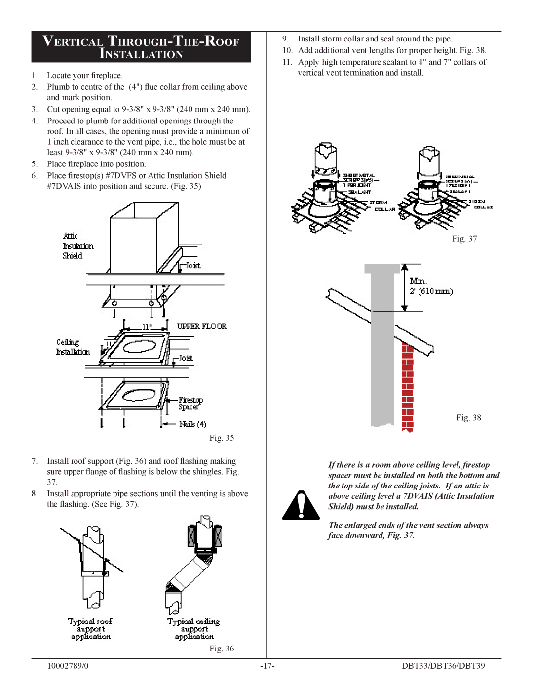 Vermont Casting DBT33, DBT36, DBT39 Vertical THROUGH-THE-ROOF Installation, Place replace into position 