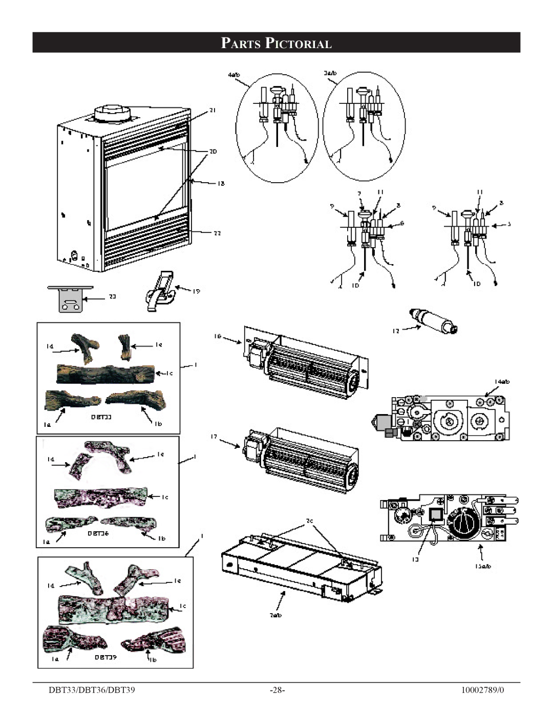 Vermont Casting DBT39, DBT36, DBT33 installation instructions Parts Pictorial 