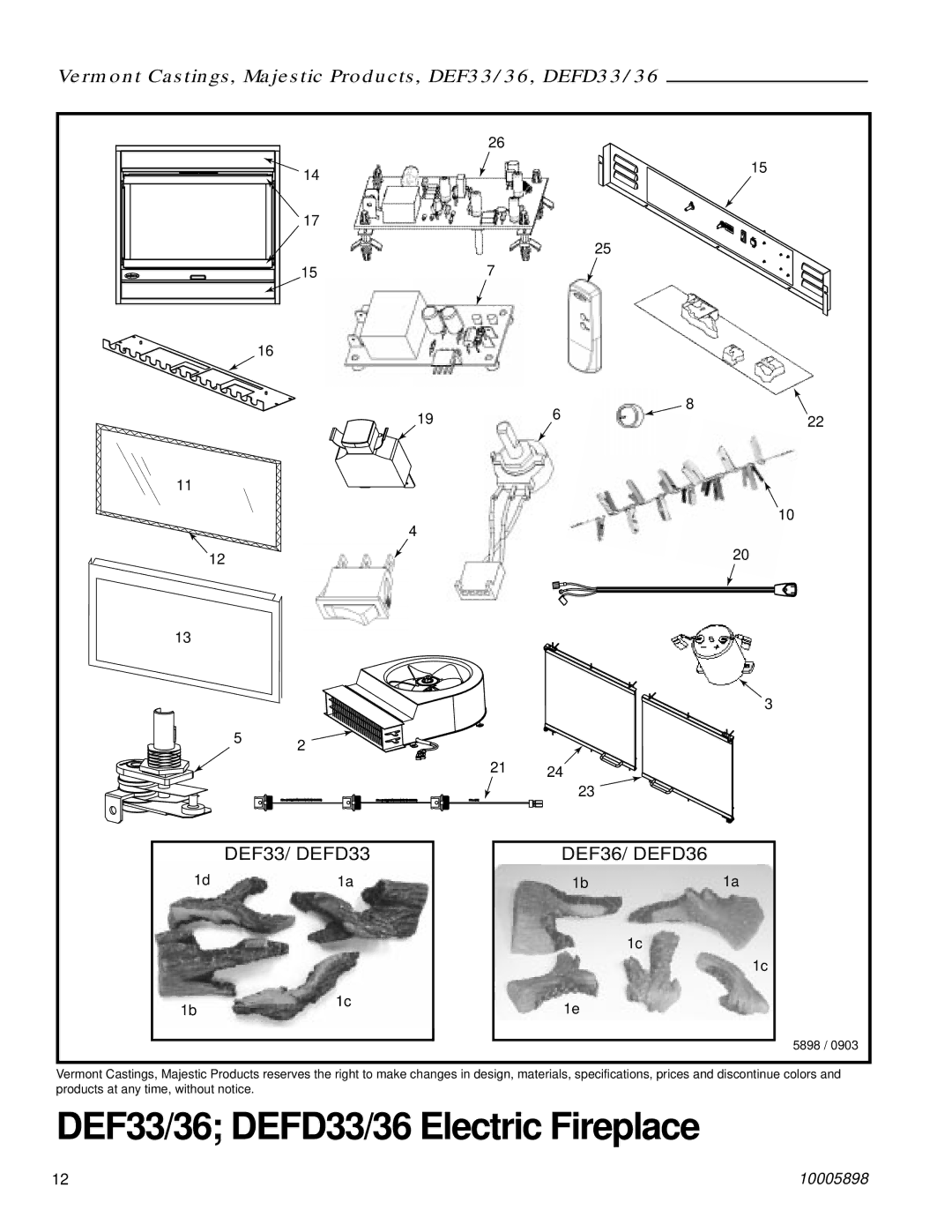 Vermont Casting DEFD36 manual DEF33/36 DEFD33/36 Electric Fireplace 