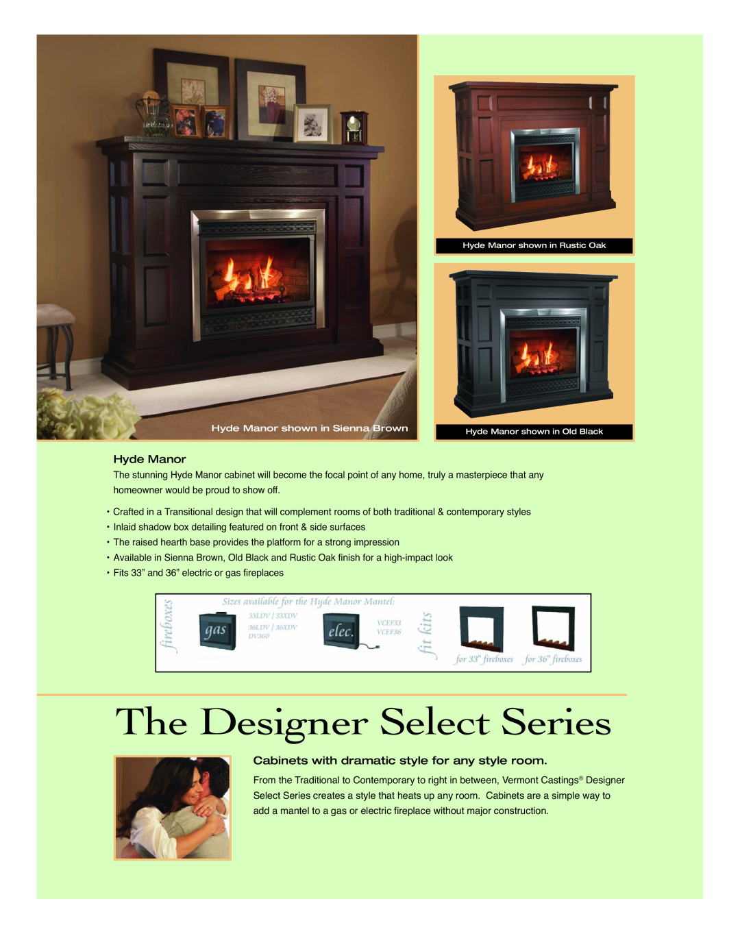 Vermont Casting Designer Select Series manual Hyde Manor, Cabinets with dramatic style for any style room 