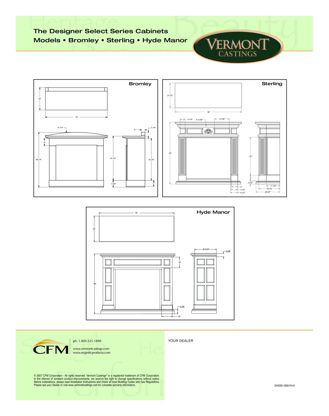 Vermont Casting The Designer Select Series Cabinets, Models Bromley Sterling Hyde Manor, Your Dealer, GH026-1000-9141 