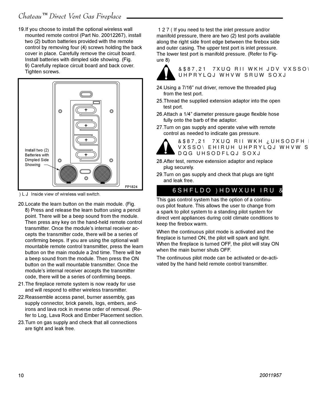 Vermont Casting DTV38s2 installation instructions Special Feature for Cold Climates, Inside view of wireless wall switch 