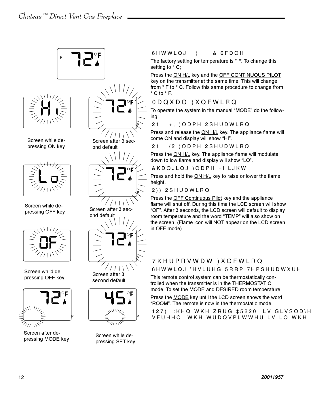 Vermont Casting DTV38s2 installation instructions Manual Function, Thermostat Function 