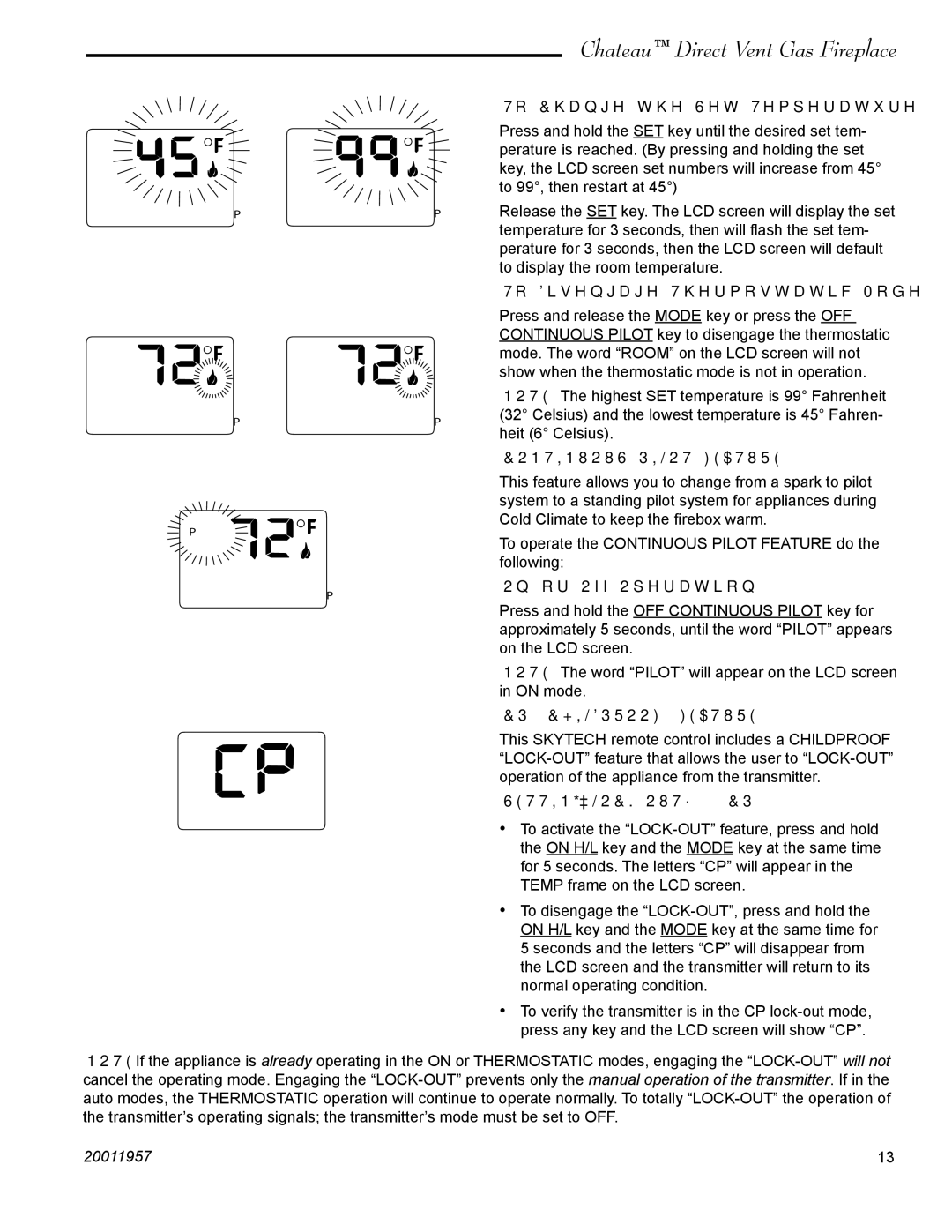 Vermont Casting DTV38s2 installation instructions Continuous Pilot Feature, CP Childproof Feature, Setting LOCK-OUT CP 