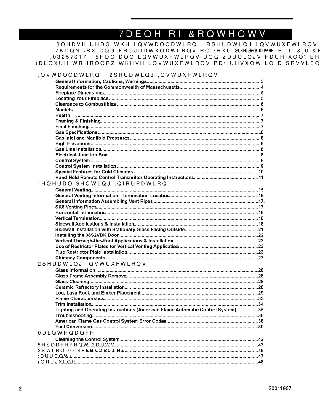 Vermont Casting DTV38s2 installation instructions Table of Contents 