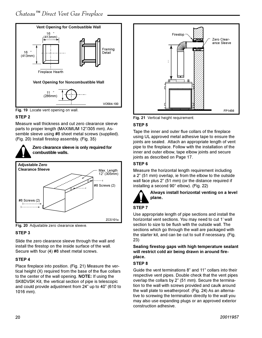 Vermont Casting DTV38s2 installation instructions Zero clearance sleeve is only required for combustible walls 