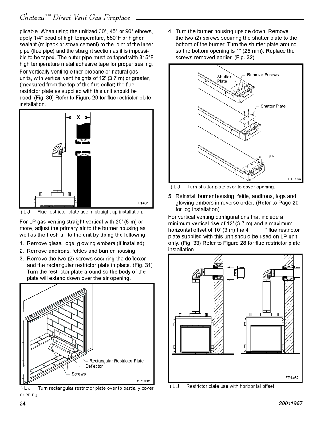 Vermont Casting DTV38s2 installation instructions Flue restrictor plate use in straight up installation 