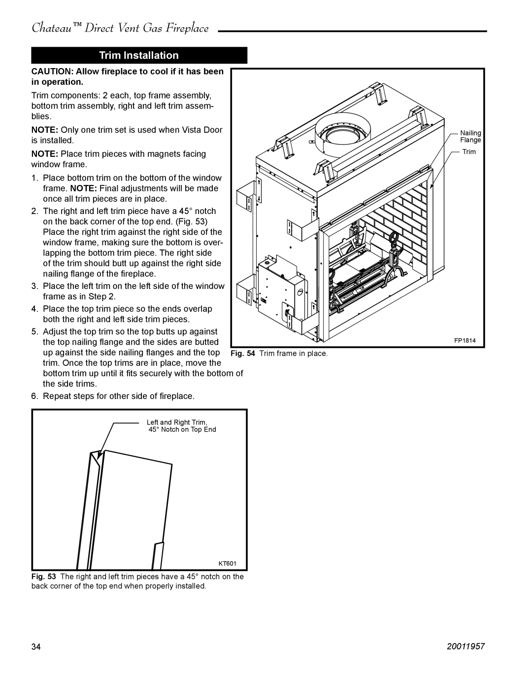 Vermont Casting DTV38s2 installation instructions Trim Installation 