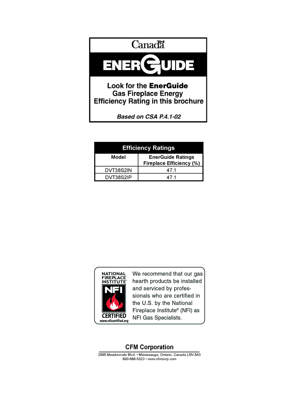 Vermont Casting DTV38s2 installation instructions Efﬁciency Ratings, Model EnerGuide Ratings Fireplace Efﬁciency % 