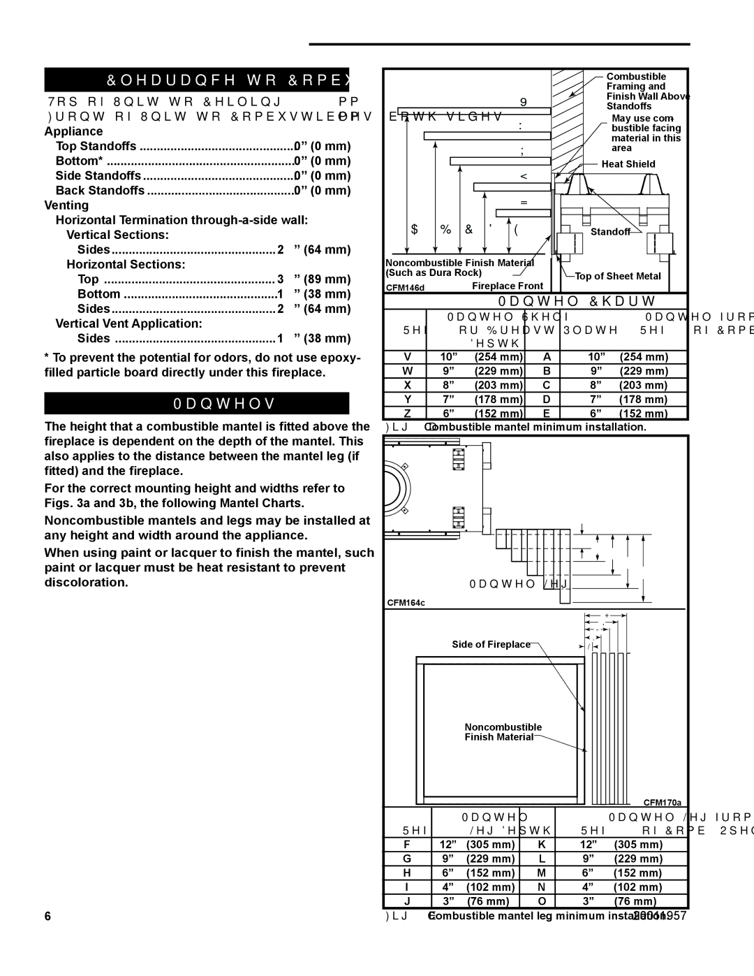 Vermont Casting DTV38s2 installation instructions Clearance to Combustibles, Mantels 