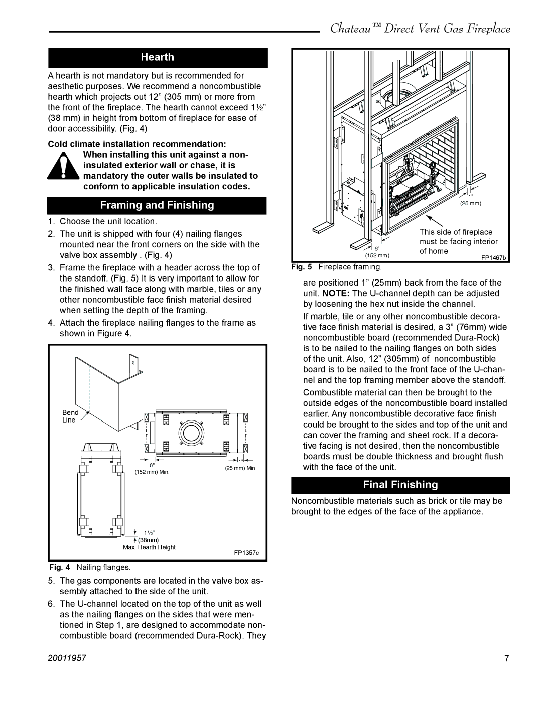 Vermont Casting DTV38s2 installation instructions Hearth, Framing and Finishing, Final Finishing 