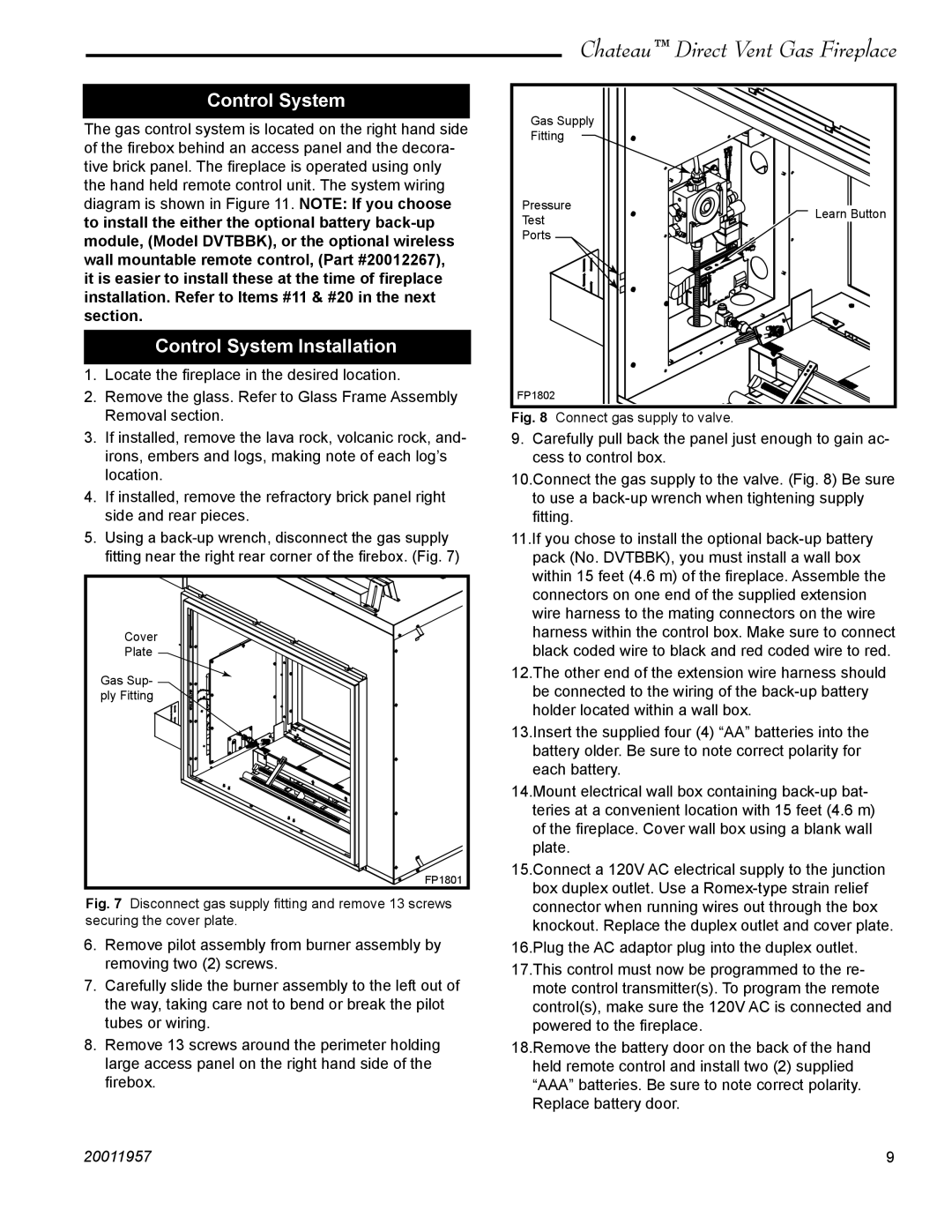 Vermont Casting DTV38s2 installation instructions Control System Installation 