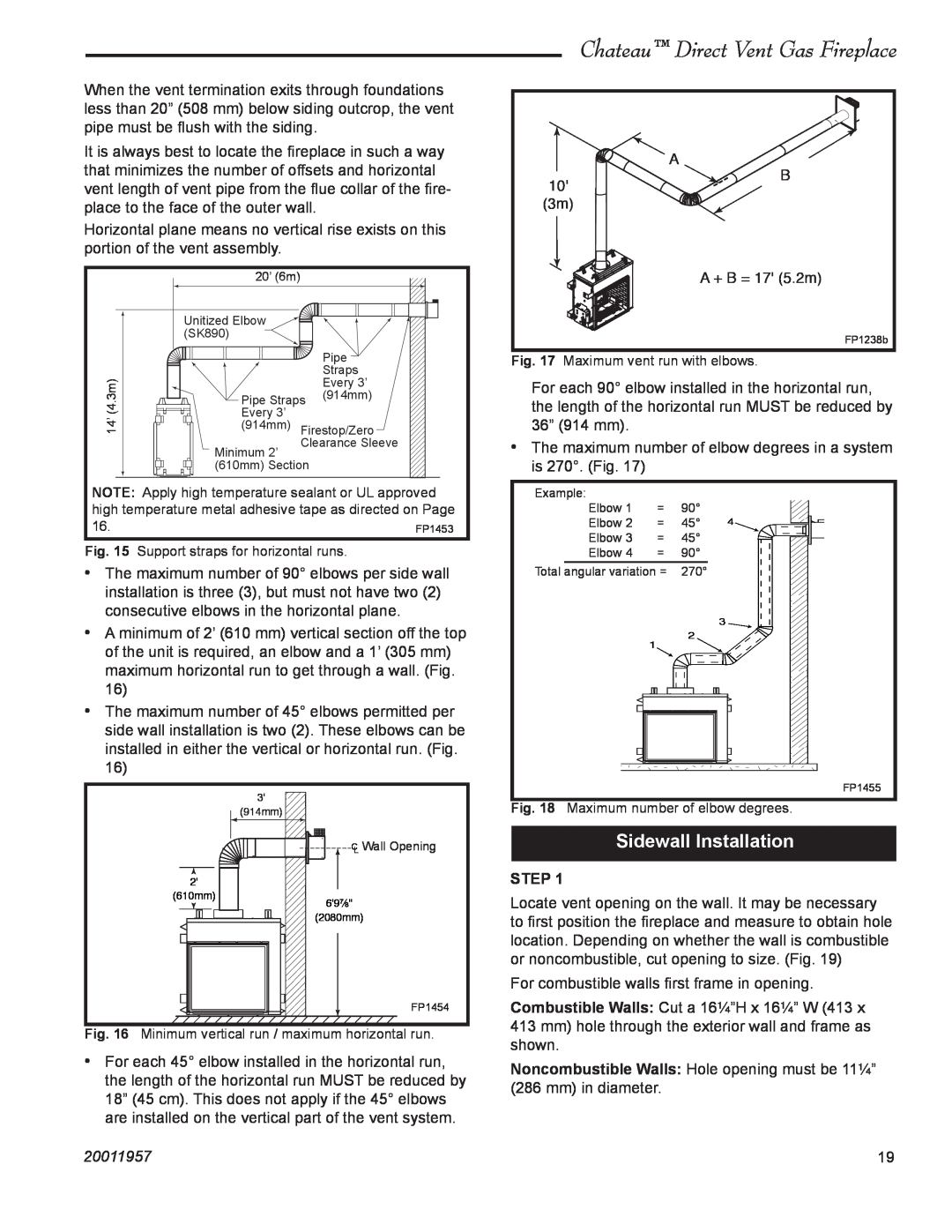Vermont Casting DTV38s2 installation instructions Sidewall Installation, Step, Chateau Direct Vent Gas Fireplace, 20011957 