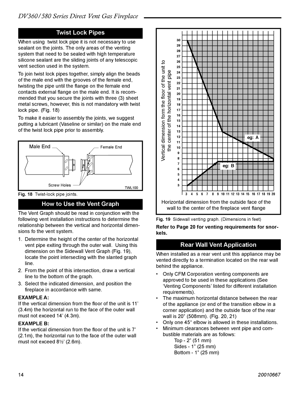 Vermont Casting DV580, DV360 manual Twist Lock Pipes, How to Use the Vent Graph, Rear Wall Vent Application 