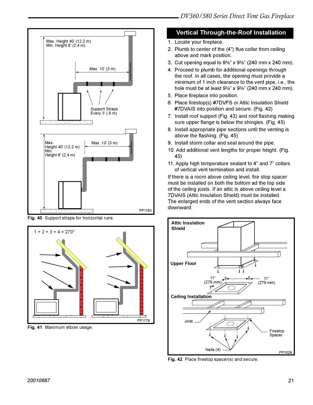 Vermont Casting DV580, DV360 manual Vertical Through-the-Roof Installation, Maximum elbow usage 