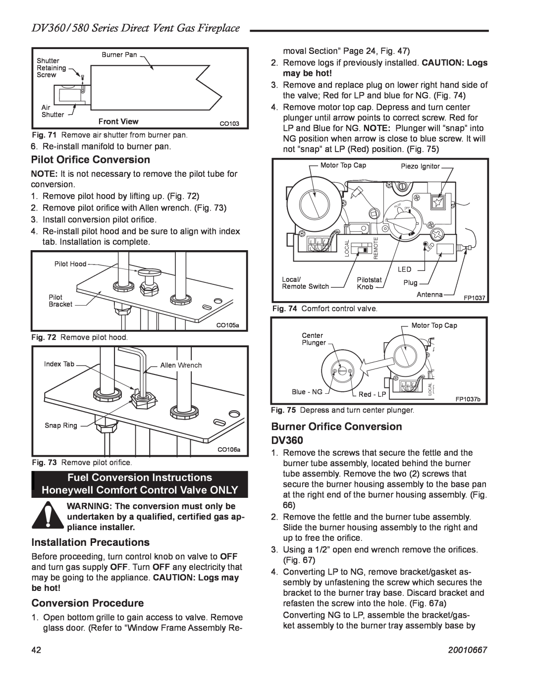Vermont Casting DV360 manual Fuel Conversion Instructions Honeywell Comfort Control Valve ONLY, 20010667, Front View 