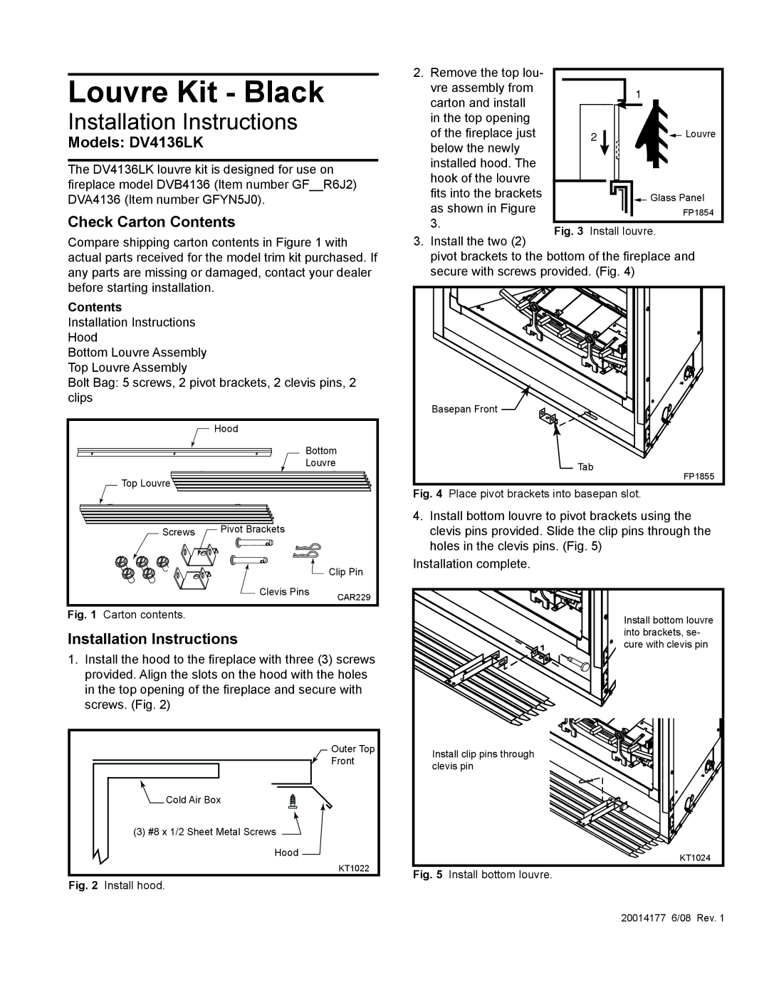 Vermont Casting installation instructions Louvre Kit Black, Installation Instructions, Models DV4136LK 