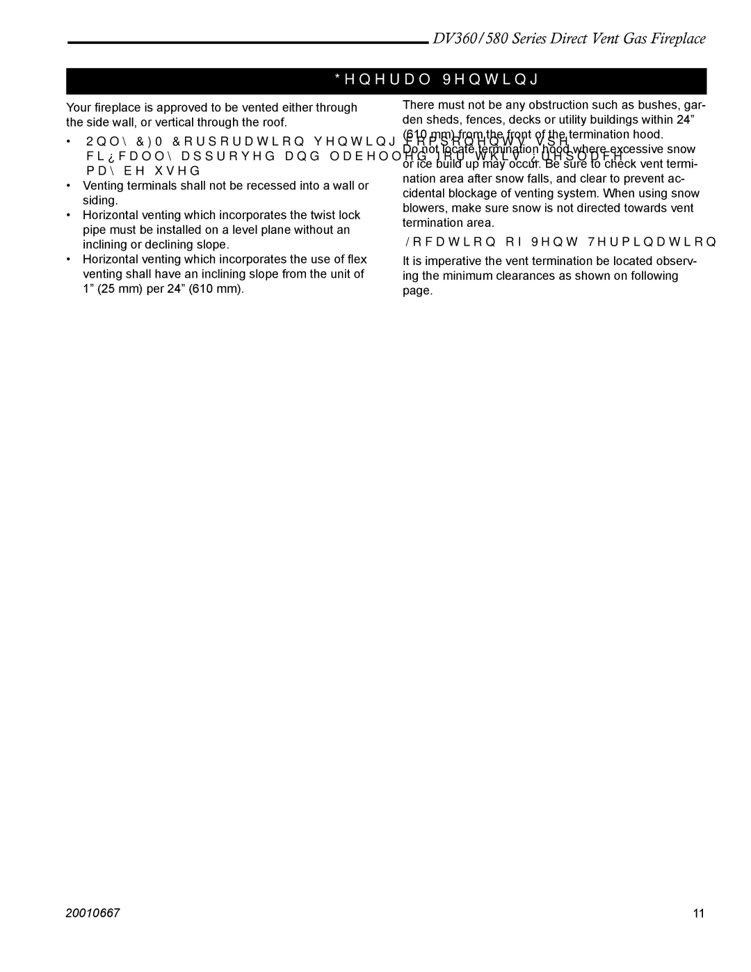 Vermont Casting DV580 manual General Venting, Location of Vent Termination 