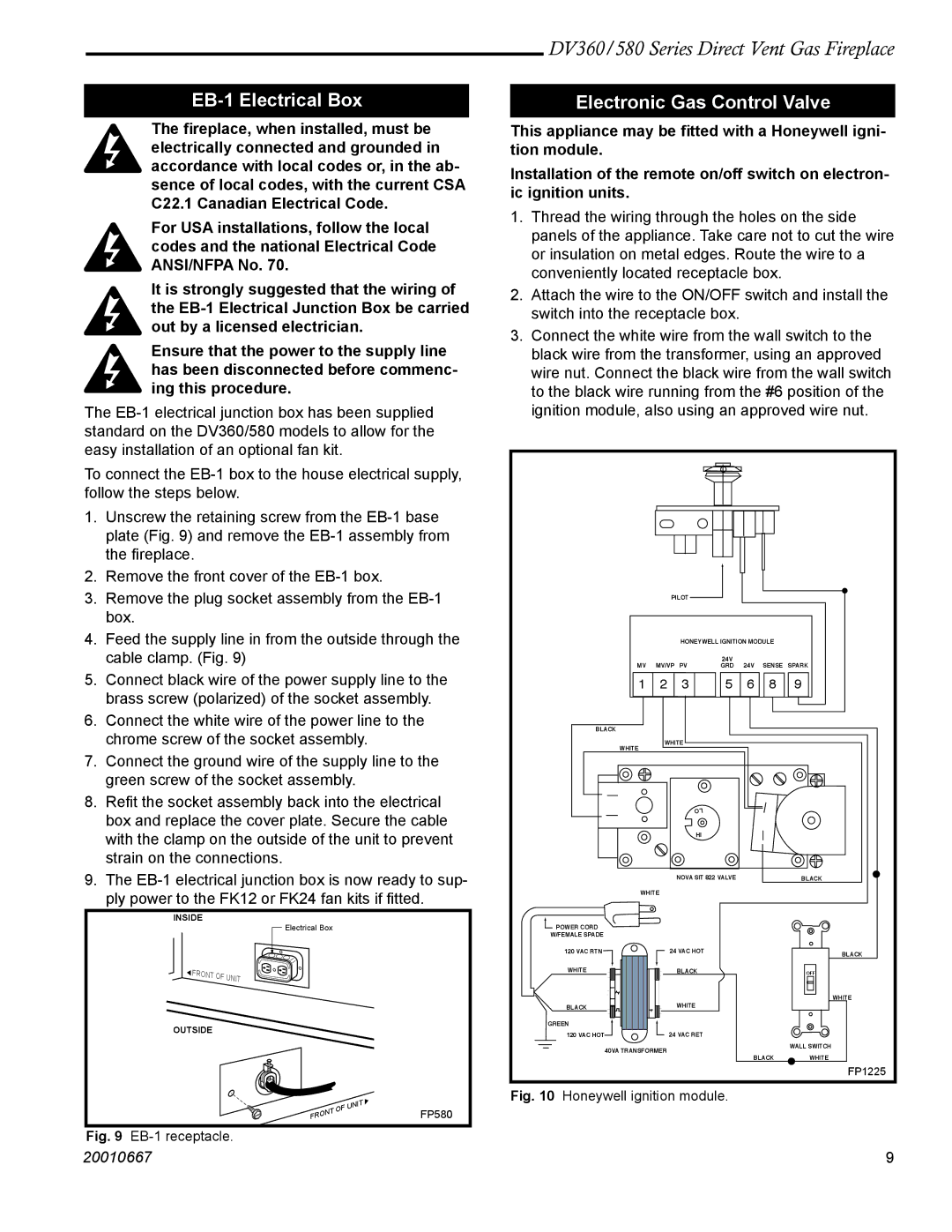 Vermont Casting DV580 manual EB-1 Electrical Box, Electronic Gas Control Valve 