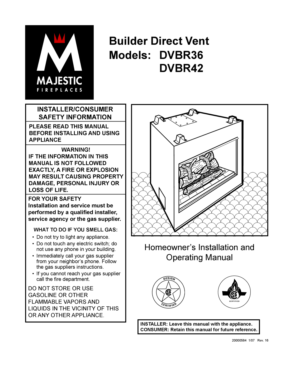 Vermont Casting DVBR36 manual DVBR42 